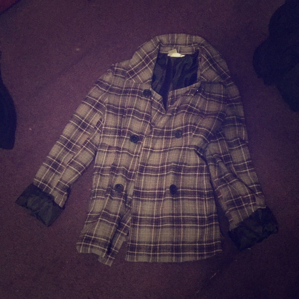 Checkered Fitted Pea Coat